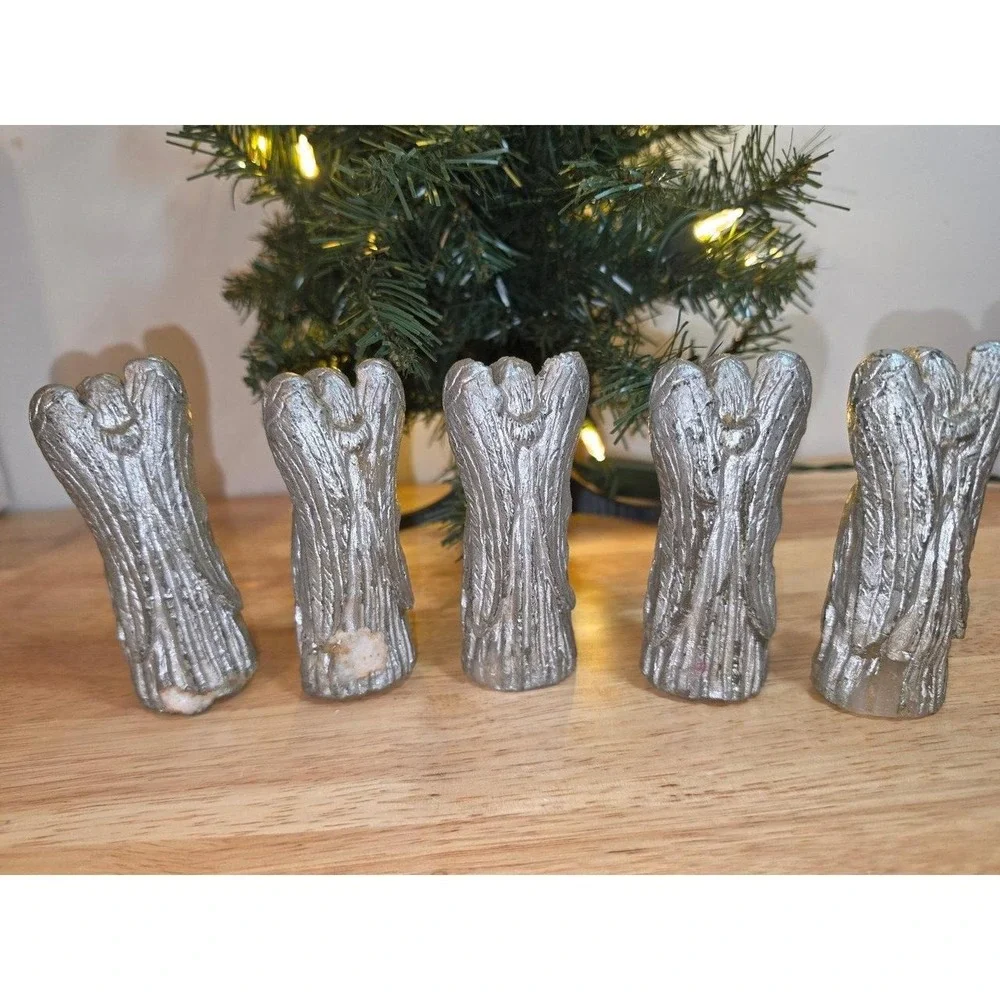 Set of 5 Silver Angel Christmas Figurines vintage wax